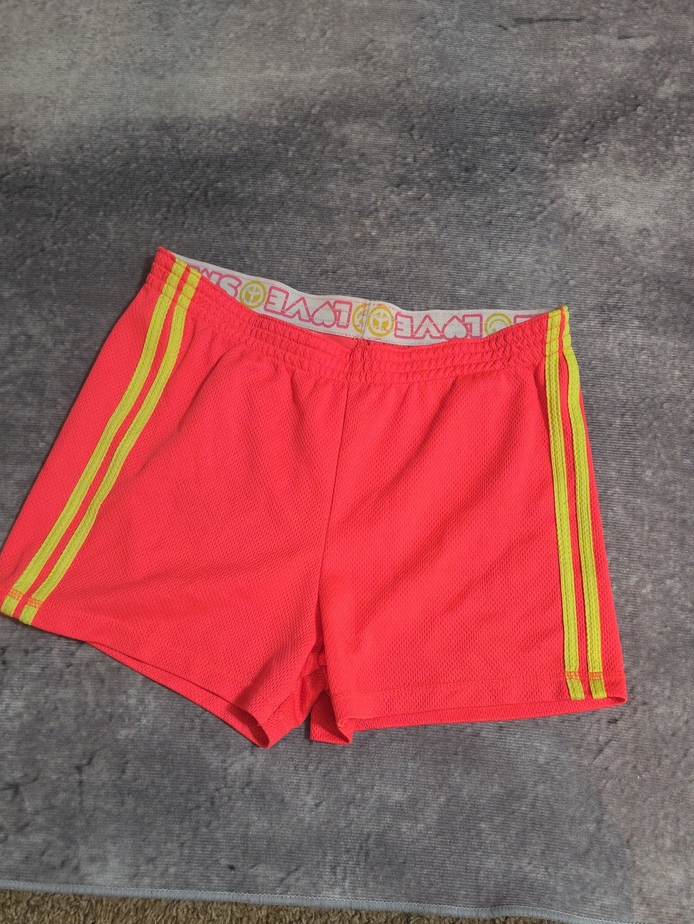 LOVE Neon Pink Athletic Shorts with Yellow Stripe
